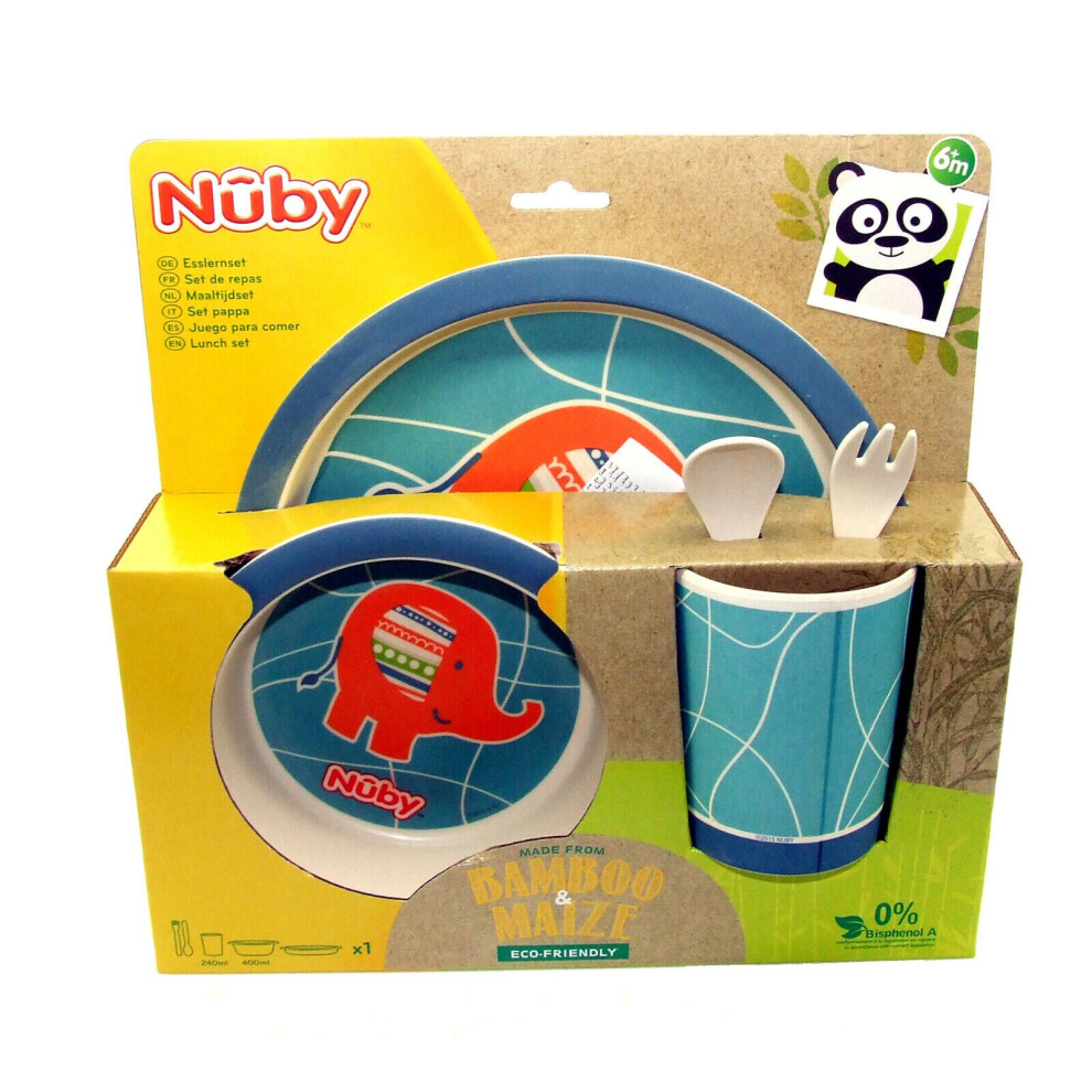 Nuby Feeding Lunch Set Elephant Plate, Bowl, Cutlery, Cup