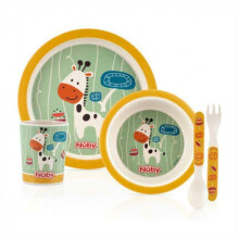 Nuby Giraffe Eco-Friendly Lunch Set: Plate, Bowl, Fork & Spoon, 240ml Beaker (Bamboo & Maize)