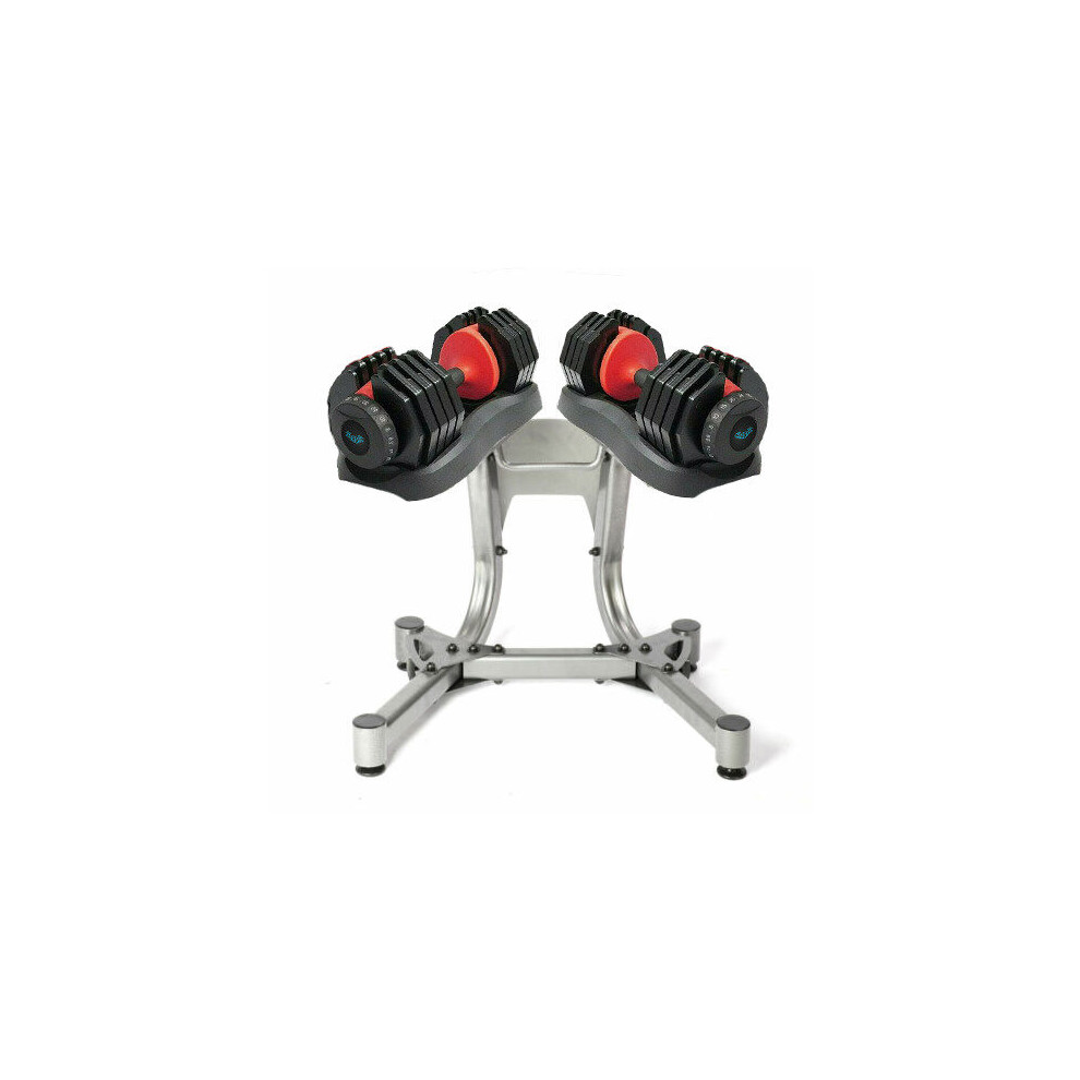 (2x 24kg Adjustable Dumbbells WITH STAND PAIR 15 dumbbells in 1) BRAINGAIN