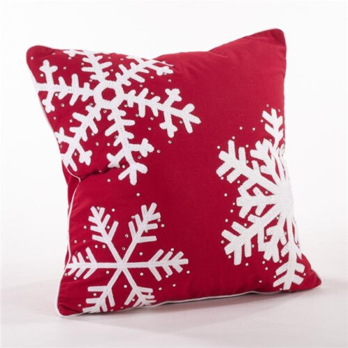 SARO  18 in. Square Studded Snowflake Throw Pillow  Red