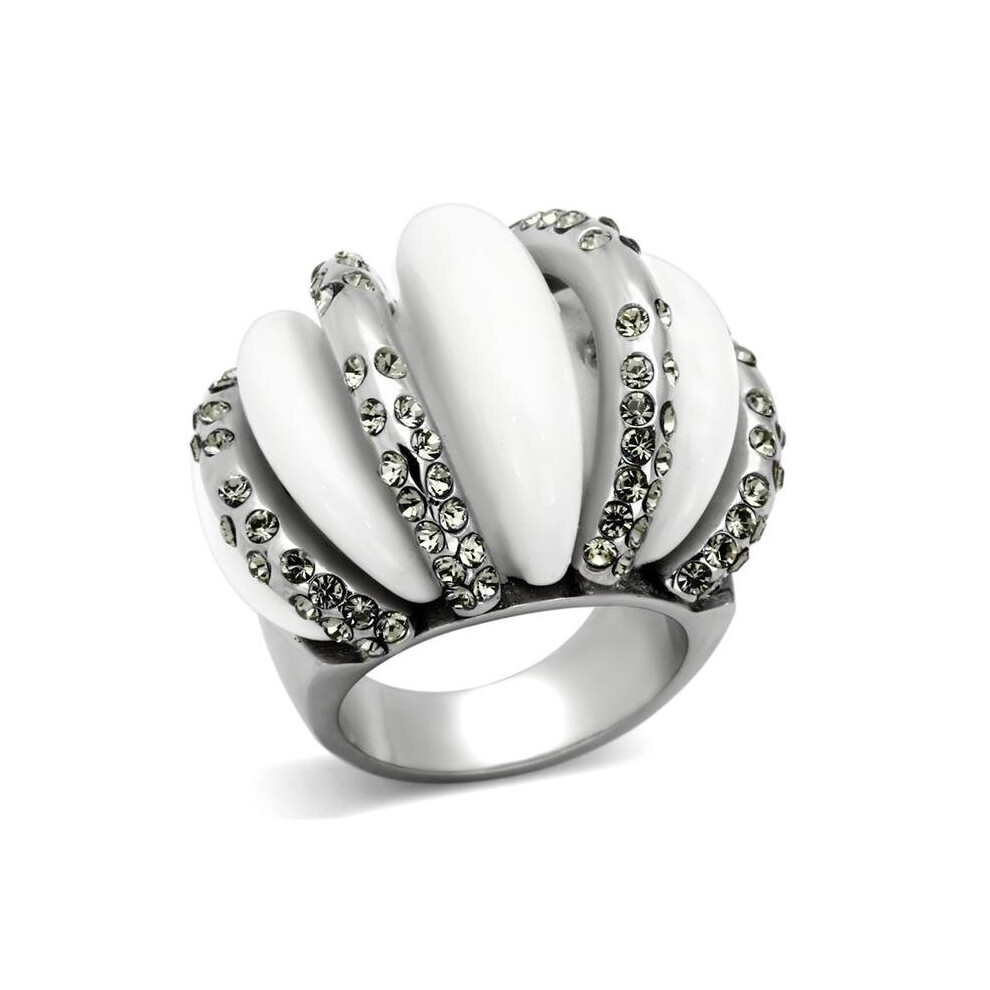 Photos - Ring High Polished No Plating Stainless Steel with Top Grade Crystal, Black Diamond - Size 5