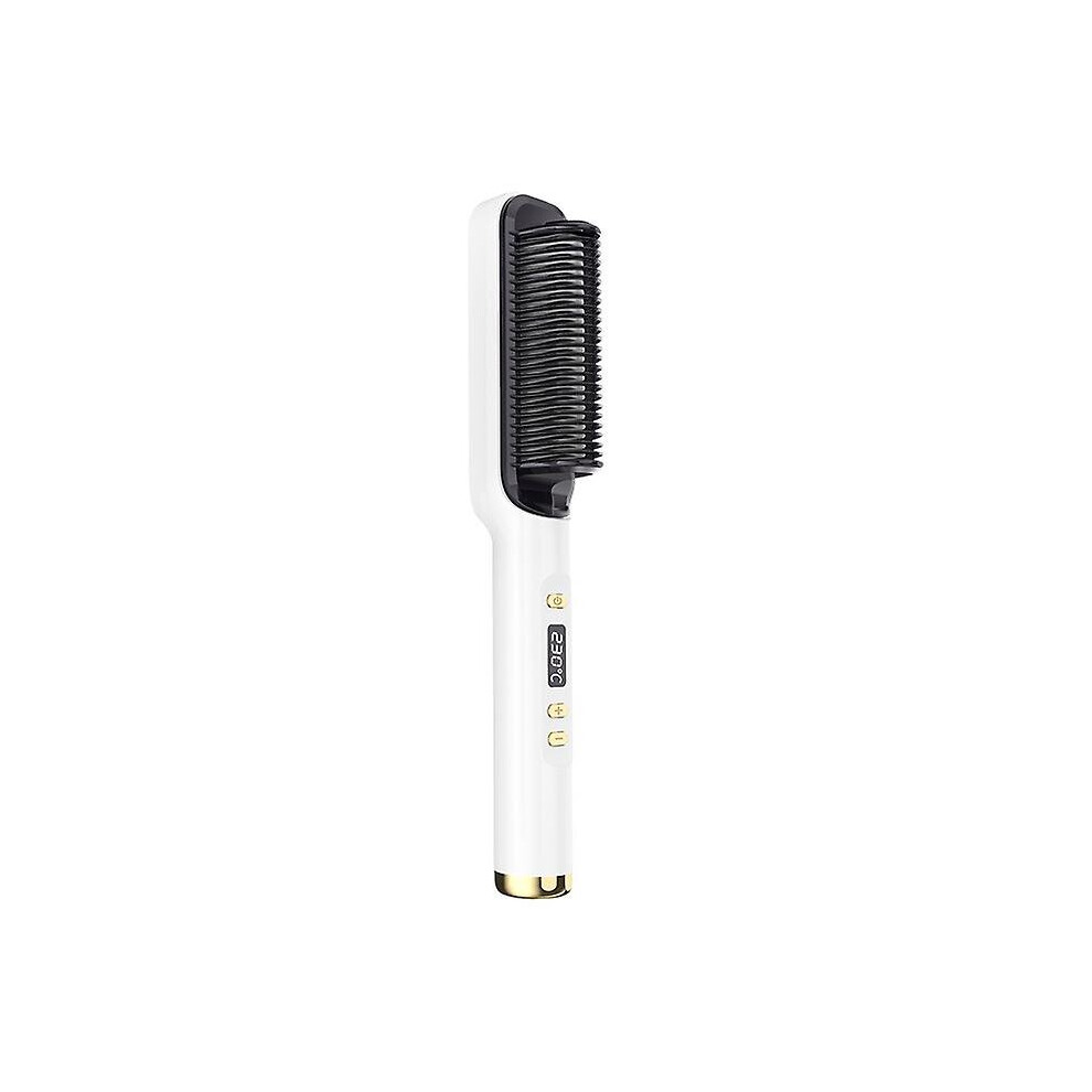 White (, Uk Plug) Hair Straightener Brush Portable Electric Hair Curler With Adjustable Temperature