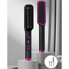 (Black, UK Plug) Hair Straightener Brush Portable Electric Hair Curler With Adjustable Temperature