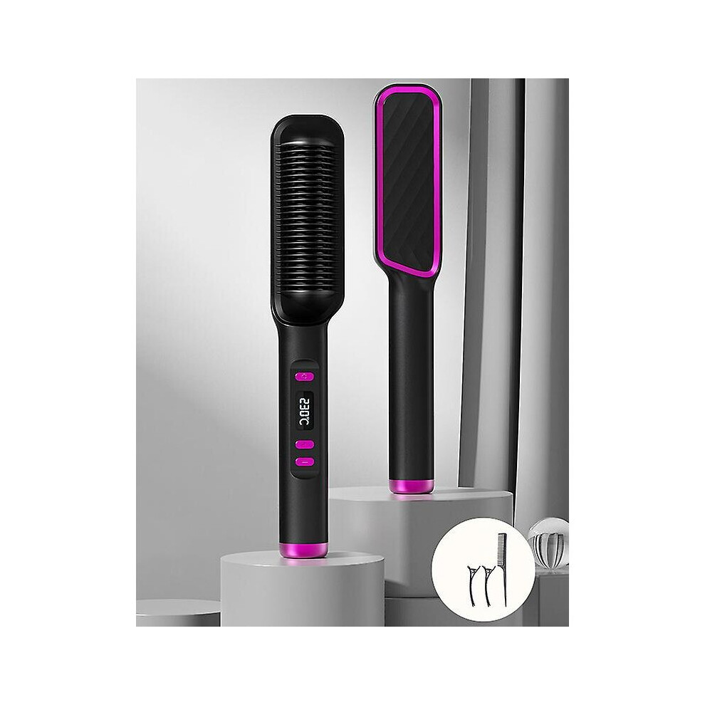 Black (, Eu Plug) Hair Straightener Brush Portable Electric Hair Curler With Adjustable Temperature