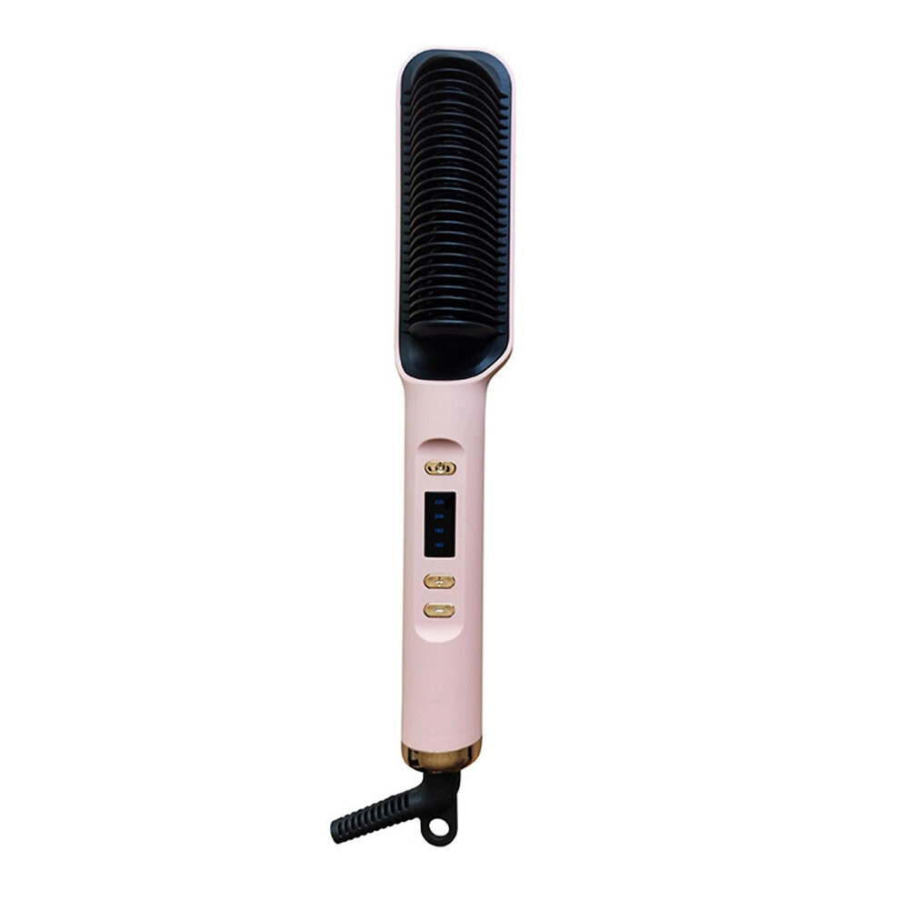 Pink (, Eu Plug) Hair Straightener Brush Portable Electric Hair Curler With Adjustable Temperature