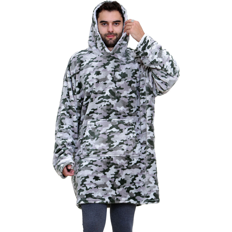 Men's Ladies Oversized Hoodie Camo Charcoal Snuggle