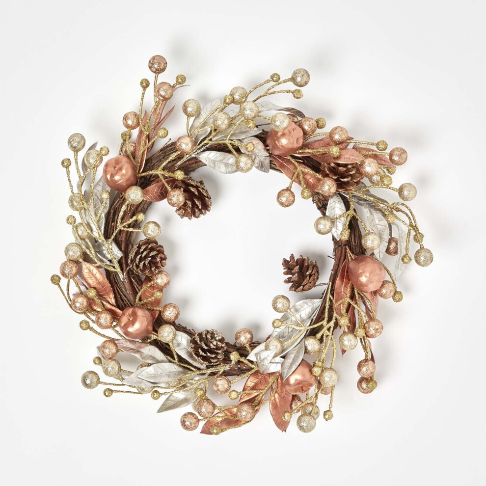Homescapes Champagne Pinecone & Apple Christmas Wreath Bronze
