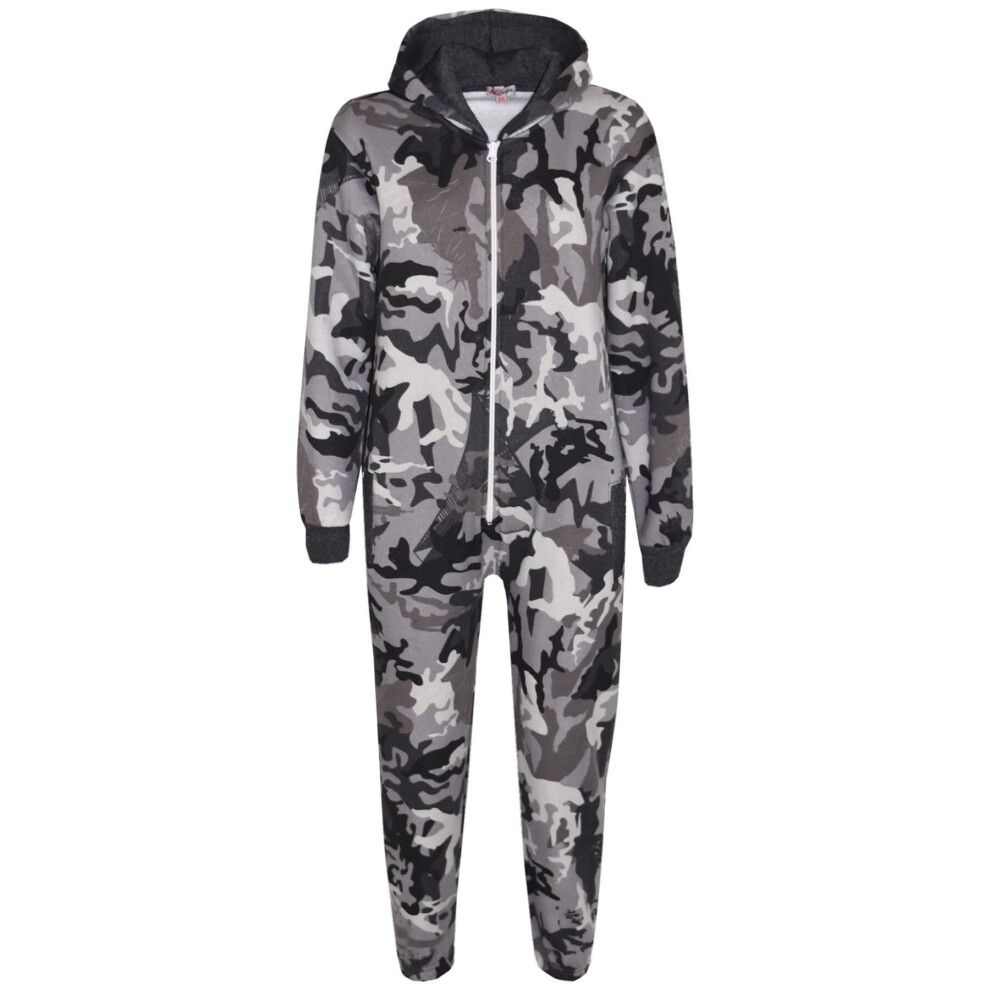 (11-12 Years, Charcoal) Girls Boys Fleece Camouflage A2Z Onesie One Piece