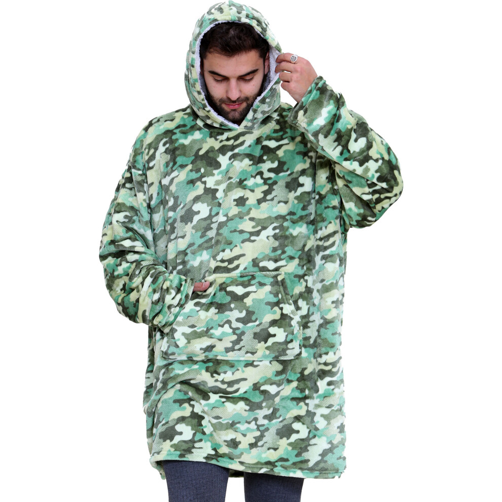 Men's Ladies Oversized Hoodie Camo Green Snuggle