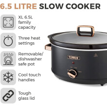 Tower 6.5L Slow Cooker T16043BLK Black & Rose Gold
