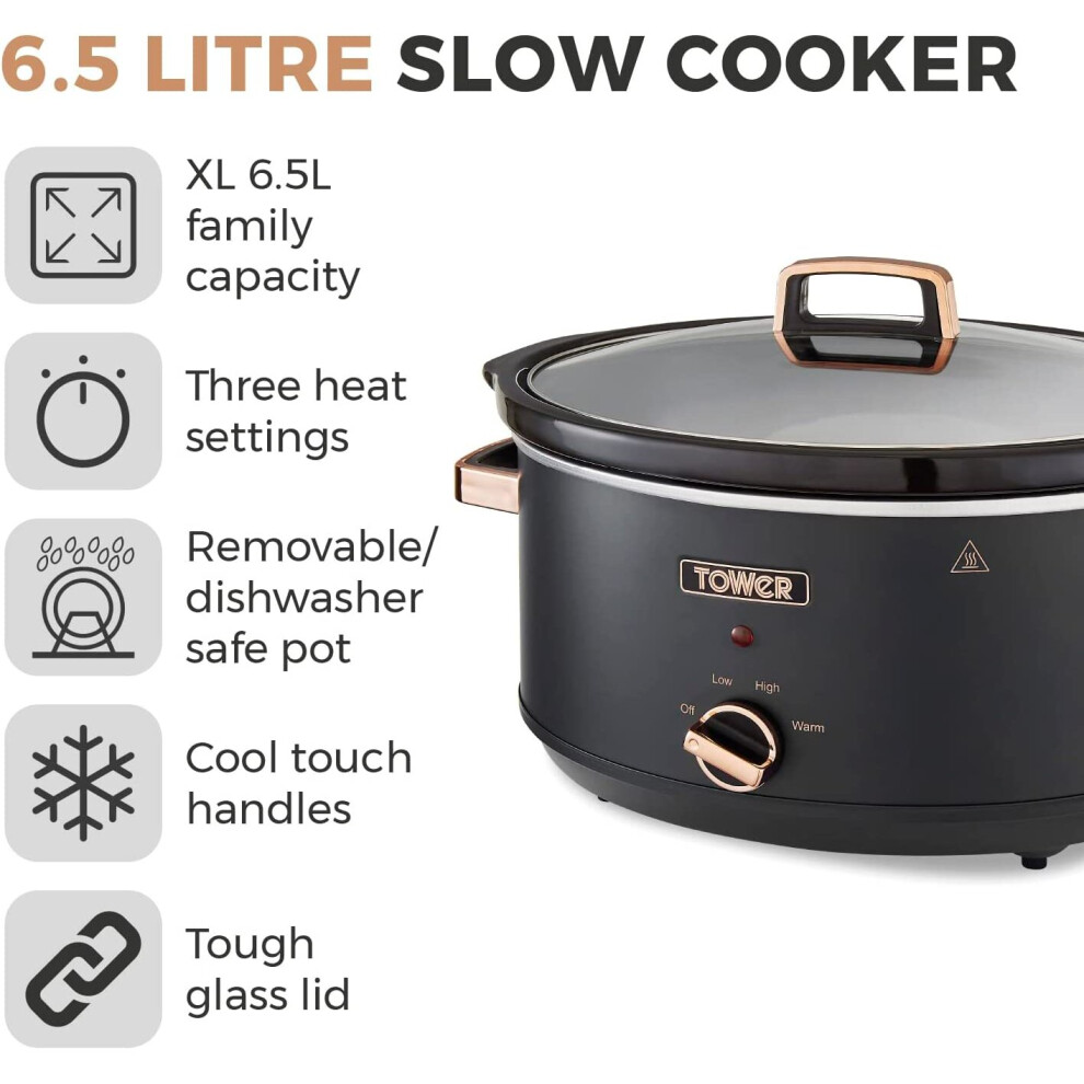 Tower 6.5L Slow Cooker T16043blk & Rose Black/Gold