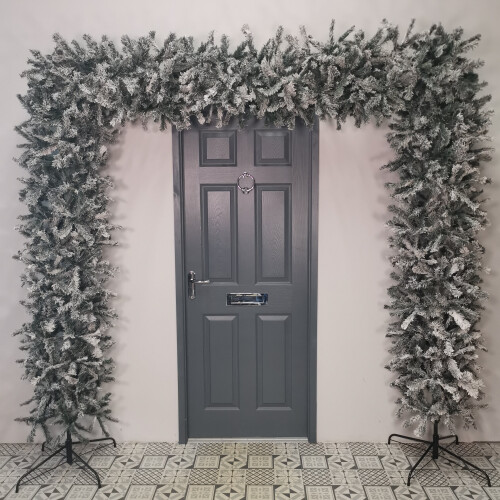 Samuel Alexander 8ft Indoor Flocked PVC Christmas Tree Arch with Snow Tips and Flat Top