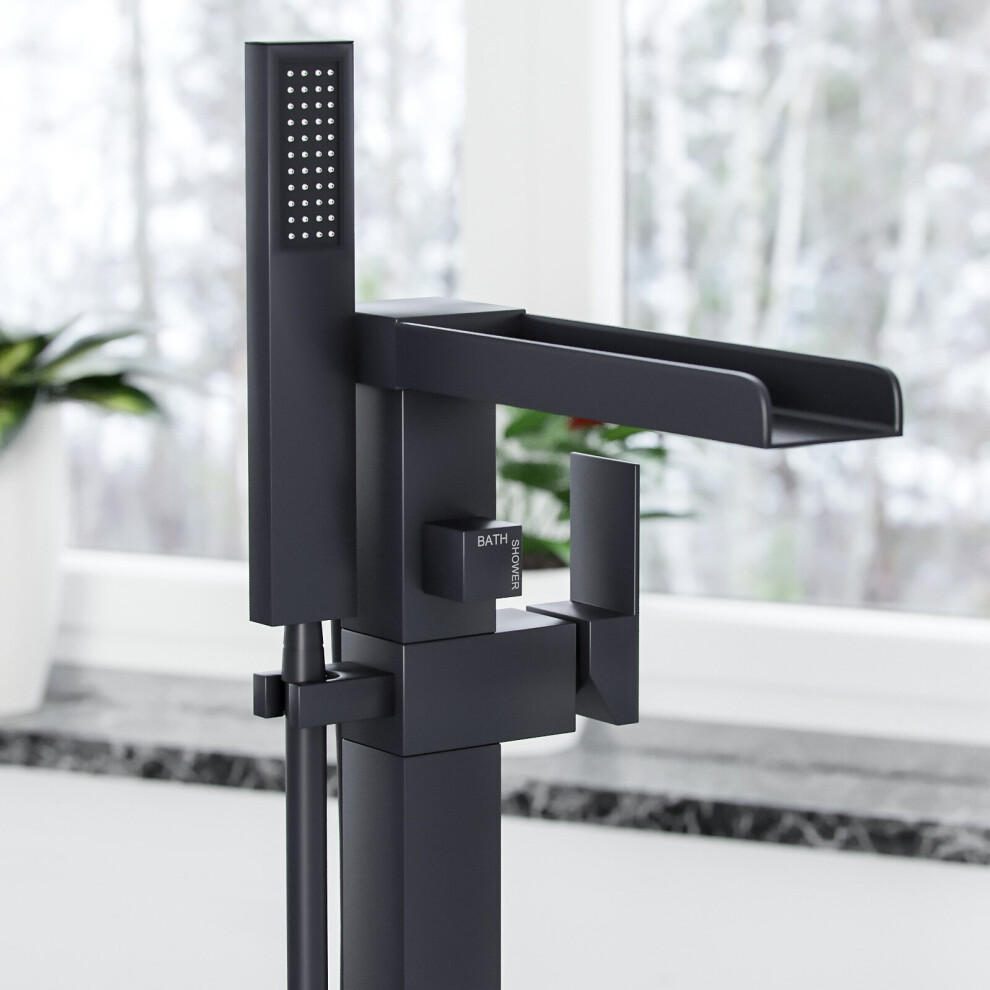 Laura Waterfall Freestanding Bath Shower Mixer Tap Matte Black