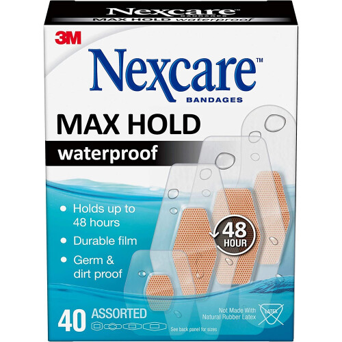 3M Max Hold Nexcare Waterproof Bandages: Assorted 40 Count (Clear) 1
