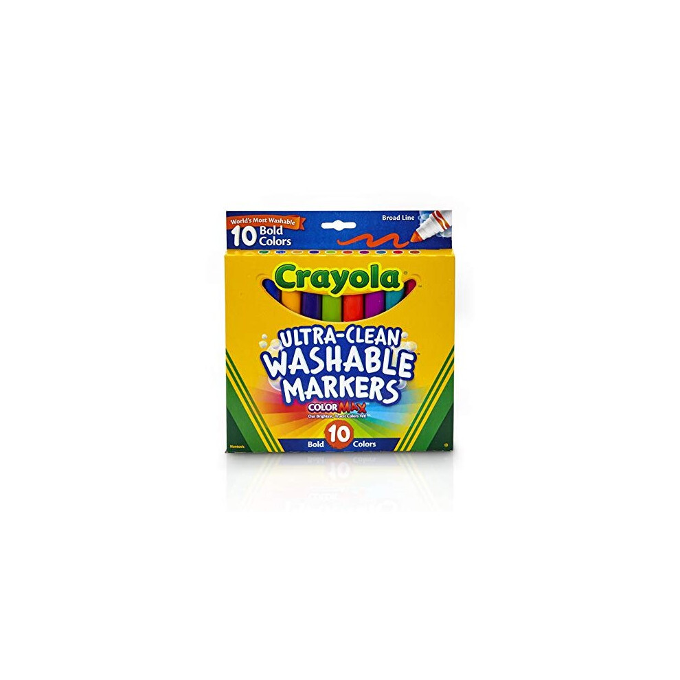 Crayola Ultra Clean Broad Line Markers, Bold Washable Markers, 10 Count