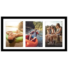 Americanflat 8x16 Collage Picture Frame with Three 5x7 Displays in Black - Composite Wood with Shatter Resistant Glass - Horizontal and Vertical Forma