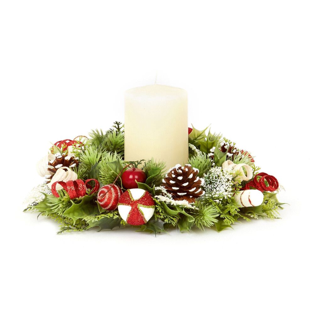 Christmas Candle Ring Mini Wreath Artificial Decoration Spirals 30cm