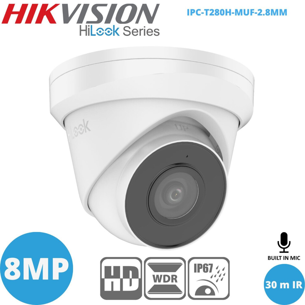 Hikvision 8Mp Hilook Ip Metal Turret Camera With Built In Mic