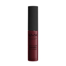 NYX Soft Matte Metallic Lip Cream Budapest - dyb mauve med røde undertoner, perlefarvet farve, letvægts, cremet mat finish