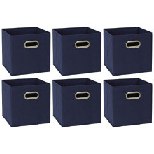 Household Essentials 81-1 Foldable Fabric Storage Bins | Set of 6 Cubby Cubes with Handles | Navy Blue, 6 lbs