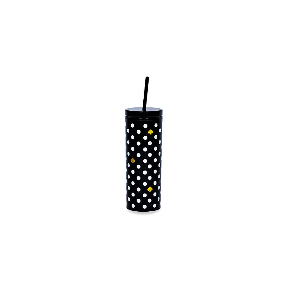 Kate Spade New York Insulated Tumbler with Reusable Straw, Black 20 Ounce Acrylic Travel Cup with Lid, Polka Dots