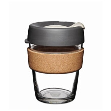 Taza de caf    reutilizable de vidrio templado KeepCup, taza de viaje con tapa antiderrames, banda de corcho, ligera, sin BPA, tama   o mediano, 12 o