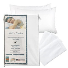 National Allergy Premium 100% cotton Zippered Pillow Protector - King Size - White - 4 Pack - 300 Thread count - Hypoallergenic Bed Pillowcase with Zi
