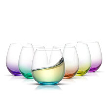 JoyJolt HUE Stemless Wine Glass Set. Large 15 oz Stemless Wine Glasses Set of 6. Short Wine Tumblers for White Wine Glasses, Red Wine Glasses, Water G