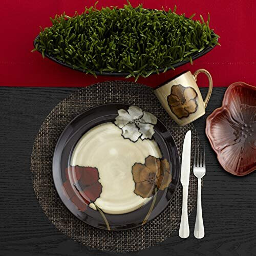Pfaltzgraff Painted Poppies 16-Piece Stoneware Dinnerware Set, Service for 4, Tan/Assorted - 1