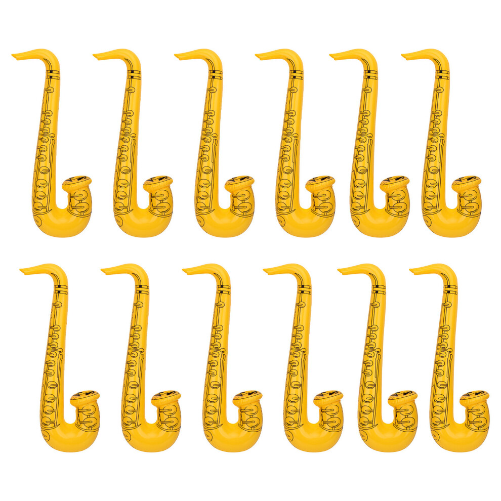 (Yellow, 12pcs) Inflatable Saxophone Musical Instruments Microphone Favours Bag Fillers Balloons for Hen Night Stag Dress Up Party