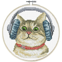 DJ Kitty Cat No Count Cross Stitch Kit