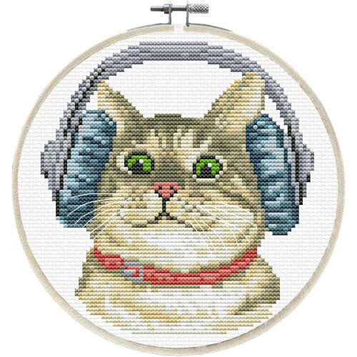 DJ Kitty Cat No Count Cross Stitch Kit
