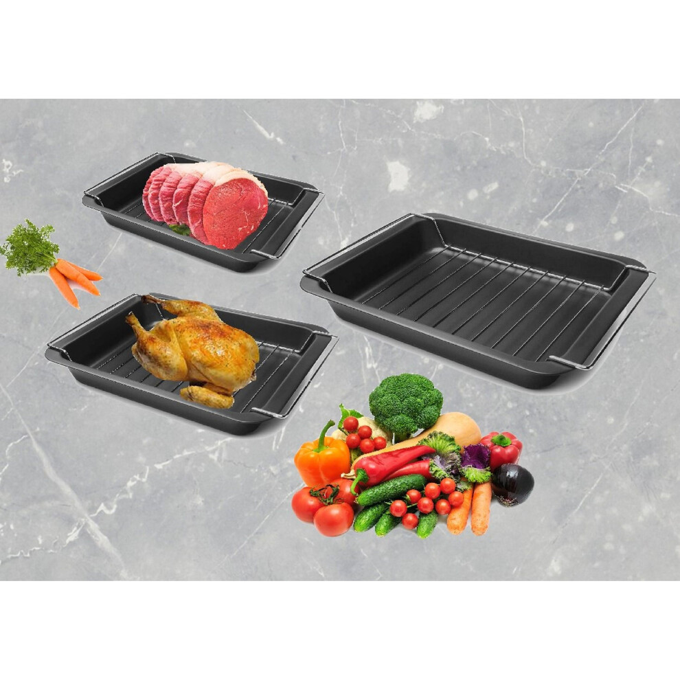 3 Oven Roasting Trays Non Stick Oven Dish Tray With Wire Cooking Rack