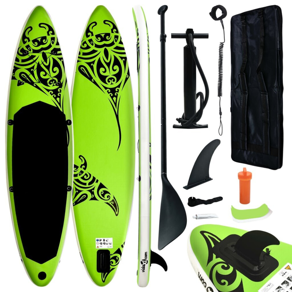 vidaXL Inflatable Stand Up Paddleboard Set Green SUP Paddleboard Surfboard