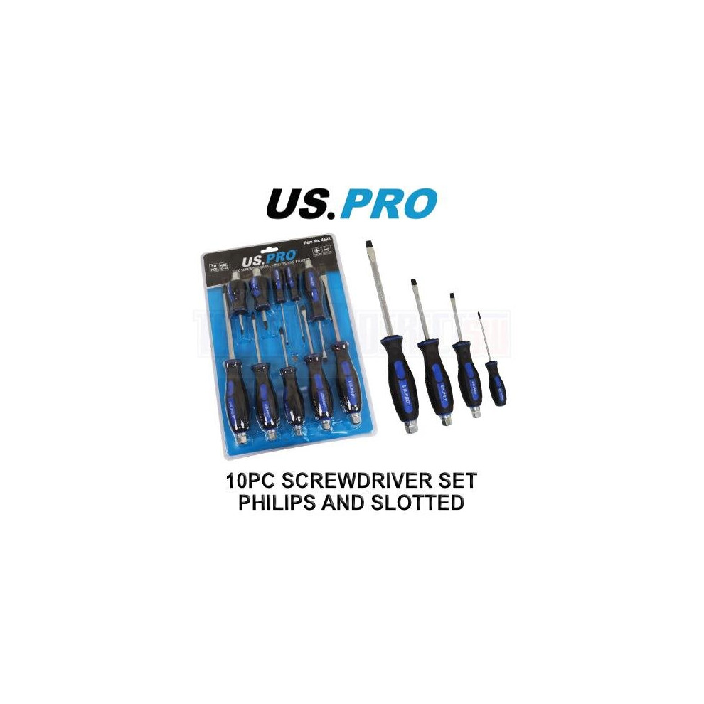 US PRO Tools 10 Piece Screwdriver Set Phillips & Slotted 4598