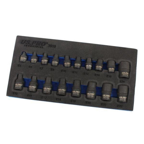 US PRO INDUSTRIAL 18pc 3/8" & 1/2" dr Impact E-Torx E-Star Sockets Set E5 - E24 3919 1