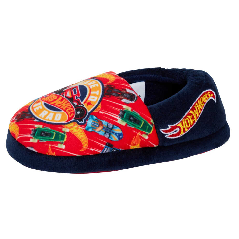 (1 UK) Boys Hot Wheels Slippers Kids Toy Car Mule House Shoes Slip On Booties Size