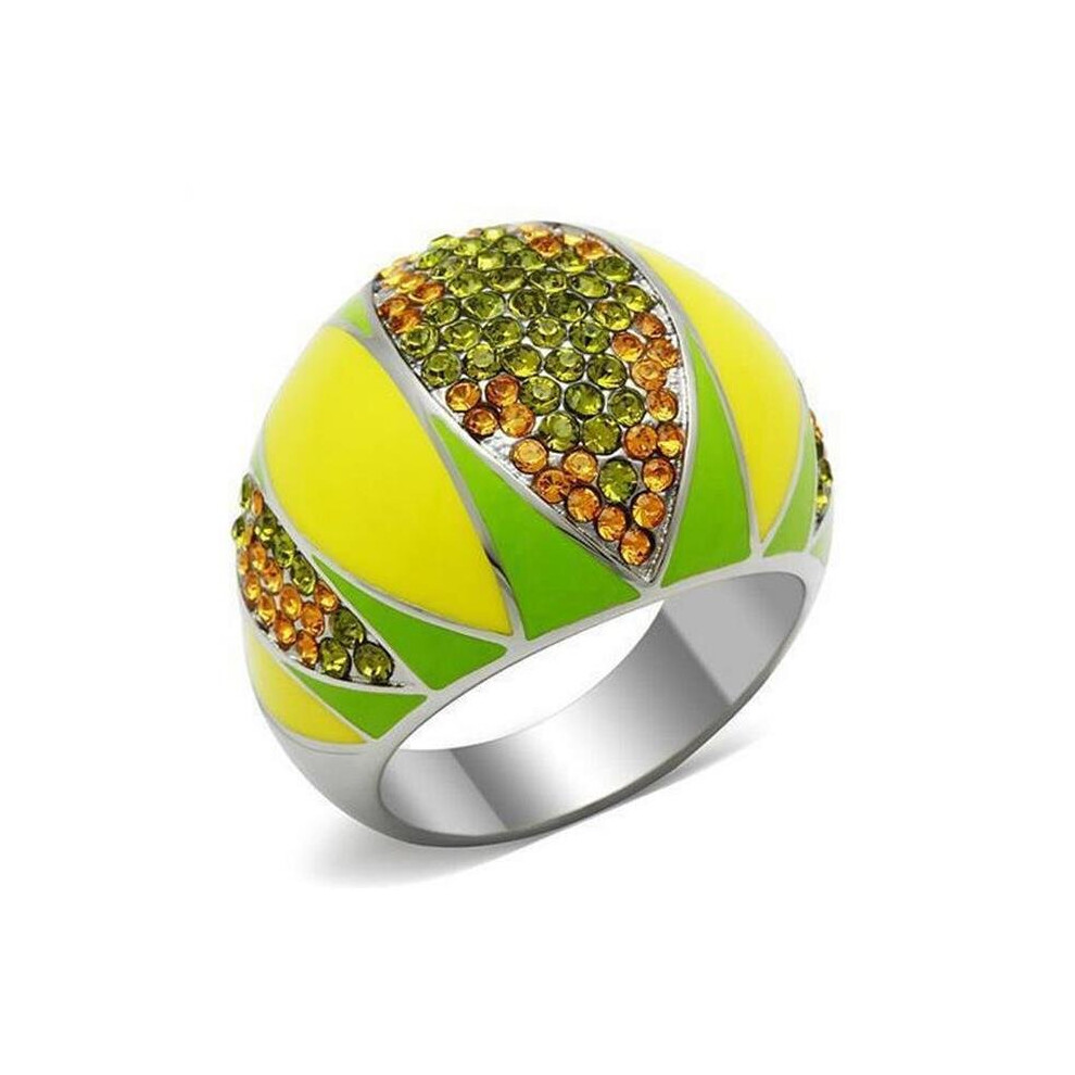 Photos - Ring High Polished No Plating Stainless Steel with Top Grade Crystal, Multi Color - Size 7