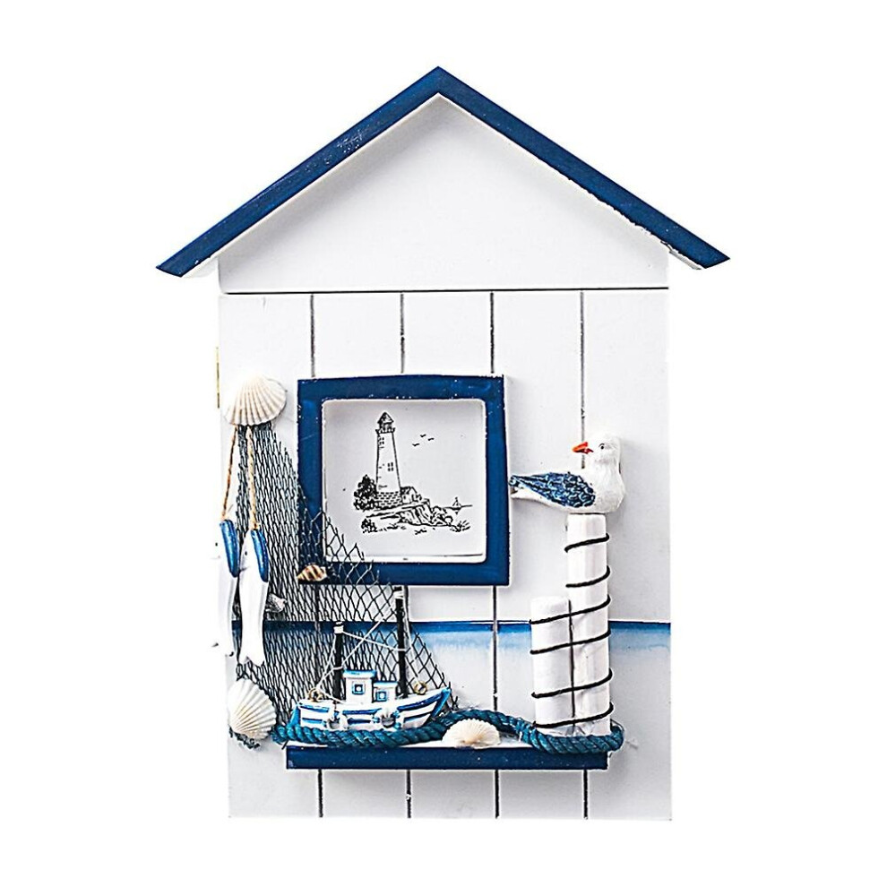 (Seabirds) Wooden Key Holder Wall Mounted Key Cabinet Nautical Style Storage Box Home Deco