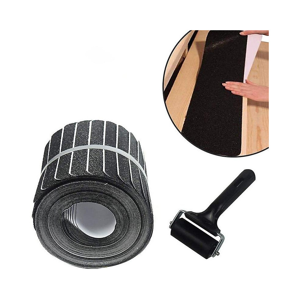 (Black) 15Pcs Non Slip Stair Treads Waterproof Peva Safety Tape Floor Sticker With Roller 768619202696