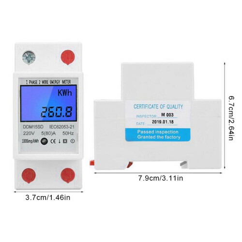 Electric Energy Meter Digital Single Phase 2 Wire KWh Meter DIN-Rail 2
