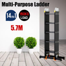 5.7M Ladder Collapsible Aluminum Folding Ladder Multipurpose Black