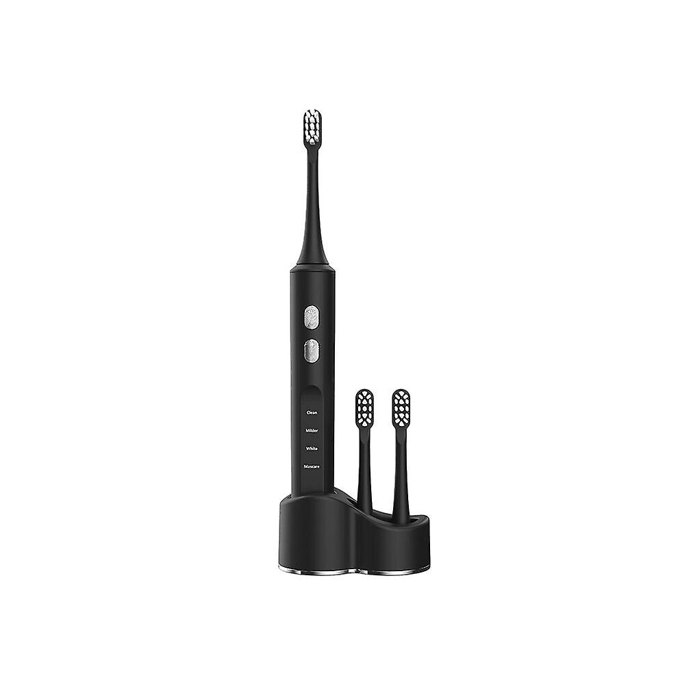 (Black) Adult Electric Toothbrush Smart Ultrasonic Toothbrush With Replacement Heads
