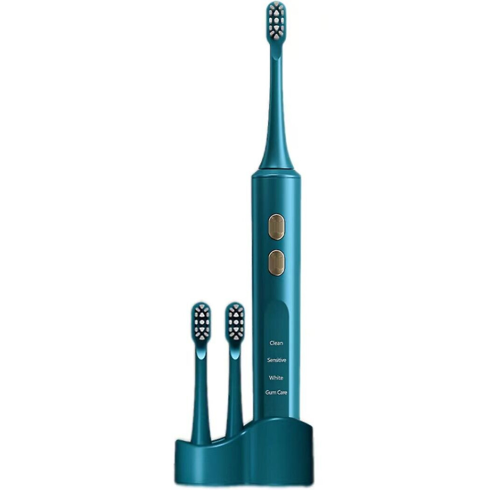 (Dark Green) Adult Electric Toothbrush Smart Ultrasonic Toothbrush With Replacement Heads