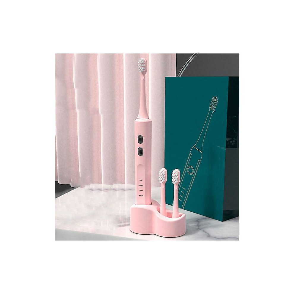 (Pink) Adult Electric Toothbrush Smart Ultrasonic Toothbrush With Replacement Heads