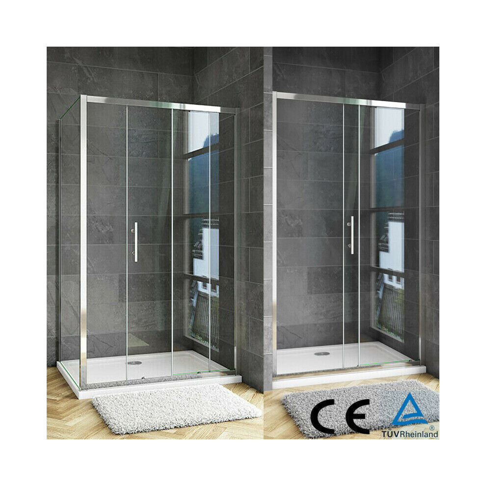 (Door Width: 1400mm; Side Panel: 760mm; Shower Tray: 1400x760mm) Bathroom Sliding Door Shower Enclosure 6mm Glass