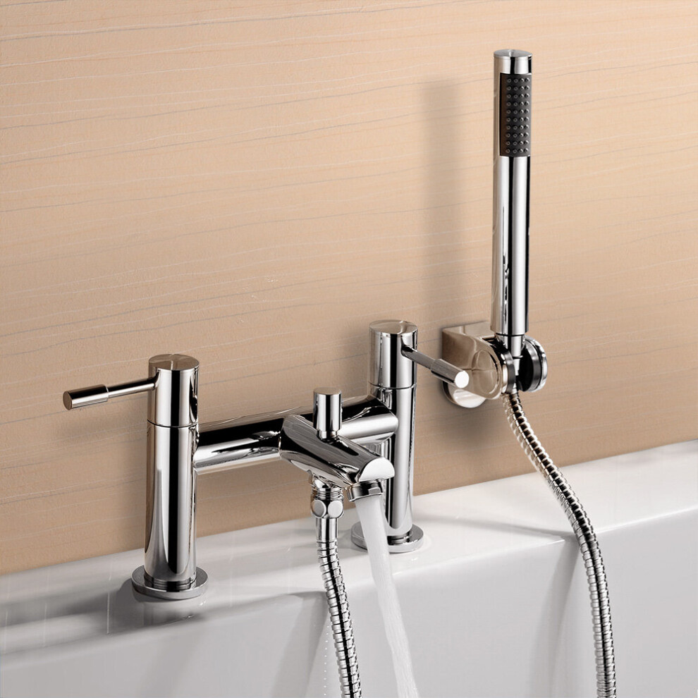 Blossom Modern Bridge Deck Mounted Bath Filler Shower Mixer Tap With Handheld Kit