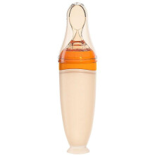 (Orange) Baby Spoon Feeder Toddler Silicone Squeeze Feeder Food Dispensing Spoon