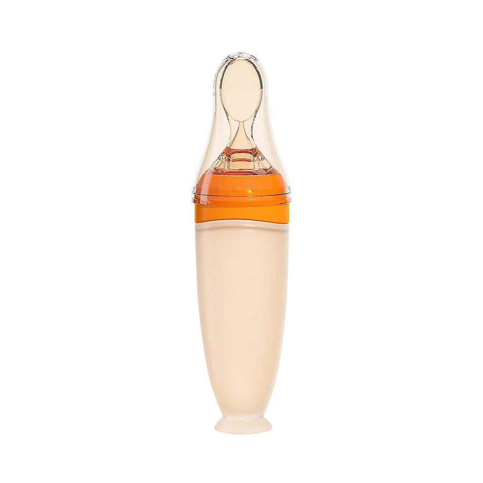 (Orange) Baby Spoon Feeder Toddler Silicone Squeeze Feeder Food Dispensing Spoon Orange