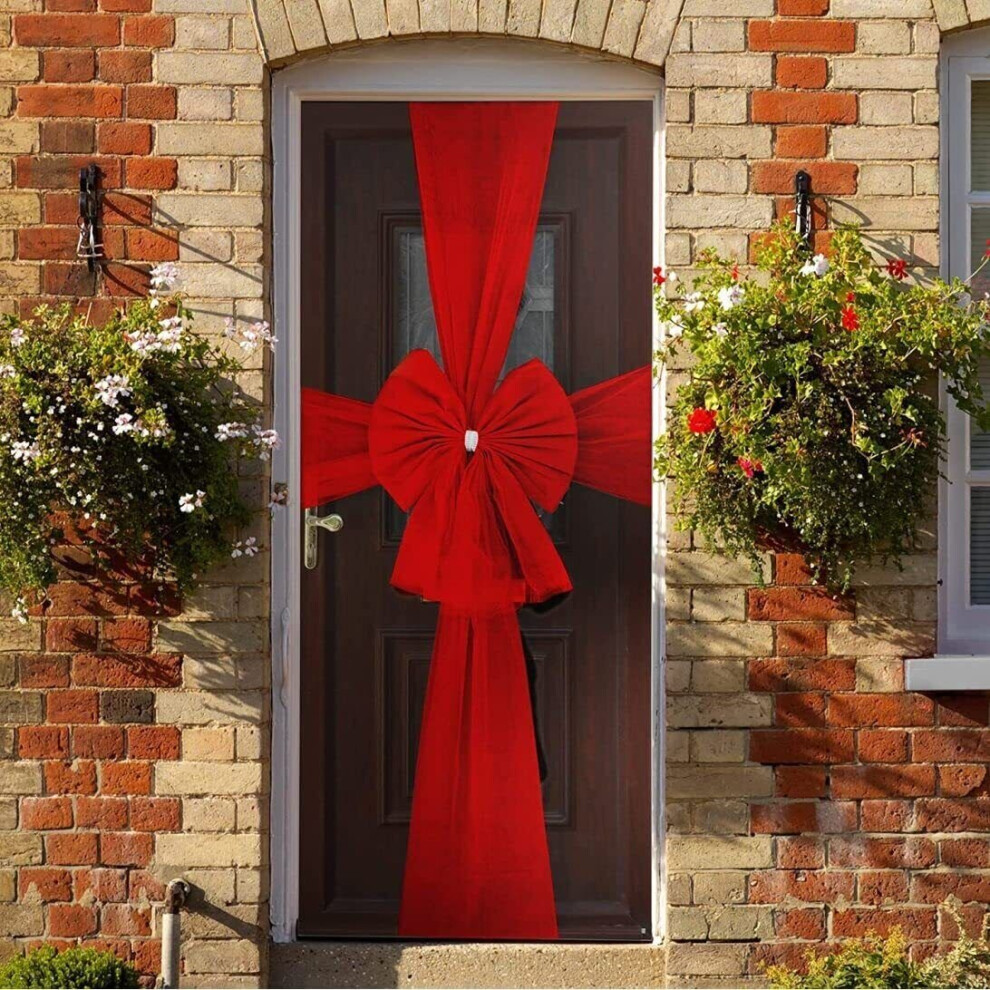 (Red) Christmas Door Bow Large Deluxe House Decoration Full Wrap Diamante Decor Front Door Bow Christmas Wedding Traditional Ready Made Door Bow Decor